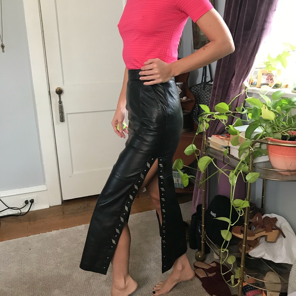 Rocco D’Amelio Leather Vintage High Slit Skirt